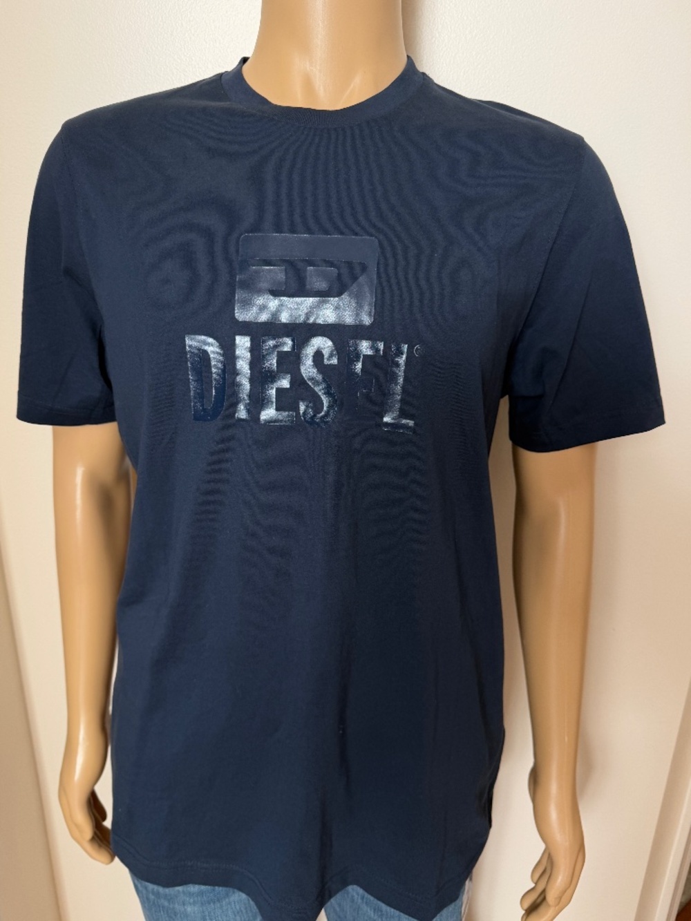 $80 Diesel T-Just Tone On Tone Mens Midnight Blue Tonal Logo T-Shirt Large